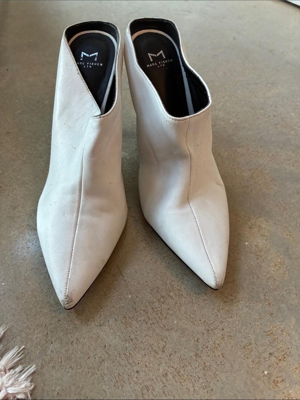Marc Fisher Cream Pointed-Toe Leather Mule Booties